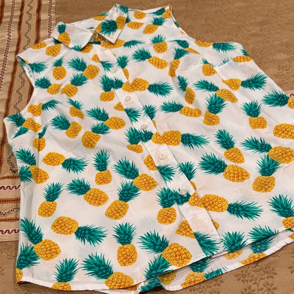 NWOT J. Crew Tropical Pineapple Print Shirt, Cotton Blend, Fitted, M